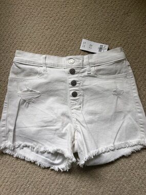 abercrombie kids White Button-Front Distressed Denim Shorts